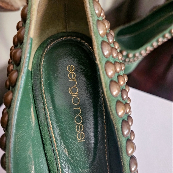 Sergio Rossi green suede studded platform heels pumps, 36 1/2 - Picture 8 of 9